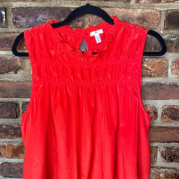 Joie Cayenne Red Sleeveless Smocked Keyhole Blouse Women's Size Large - Picture 3 of 7